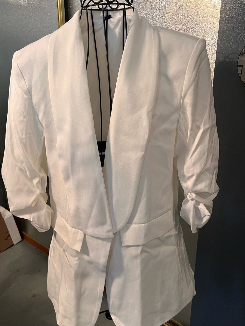 White Draped Open-Front Blazer